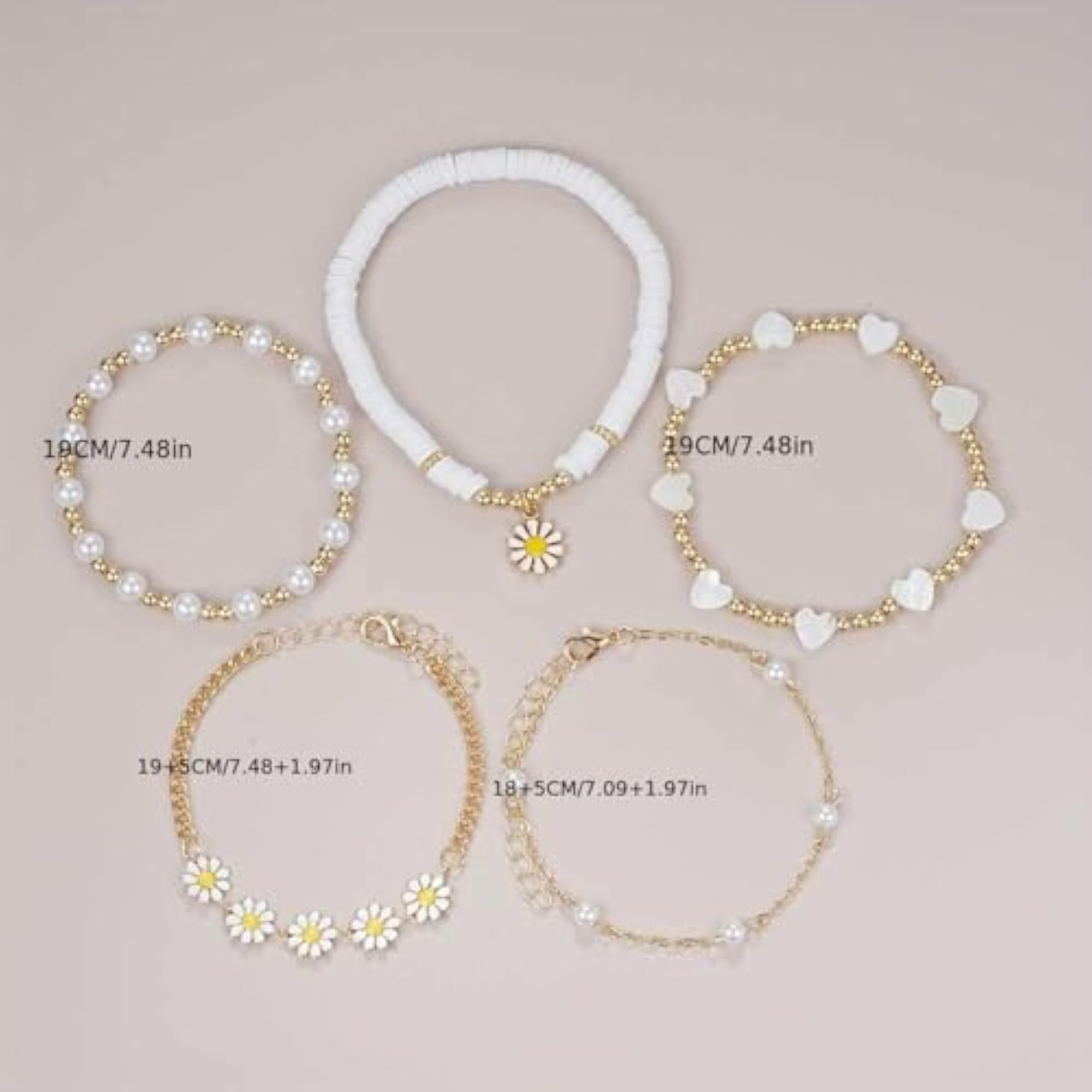 5-Piece Daisy Flower Bracelets Set